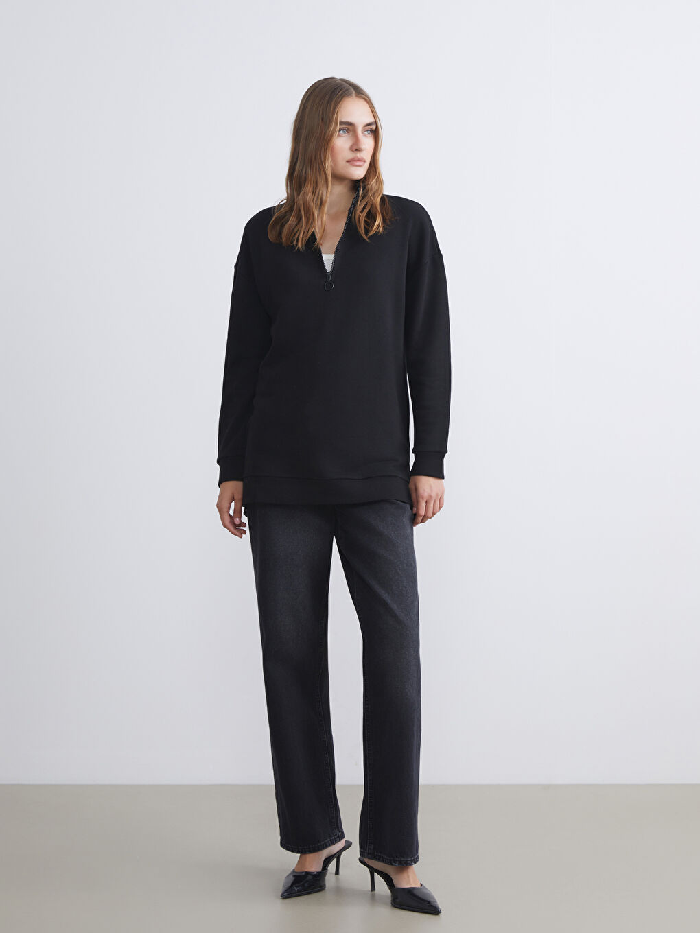 LCW ECO Funnel Neck Women's Sweatshirt Tunic -W5GU72Z8-CVL