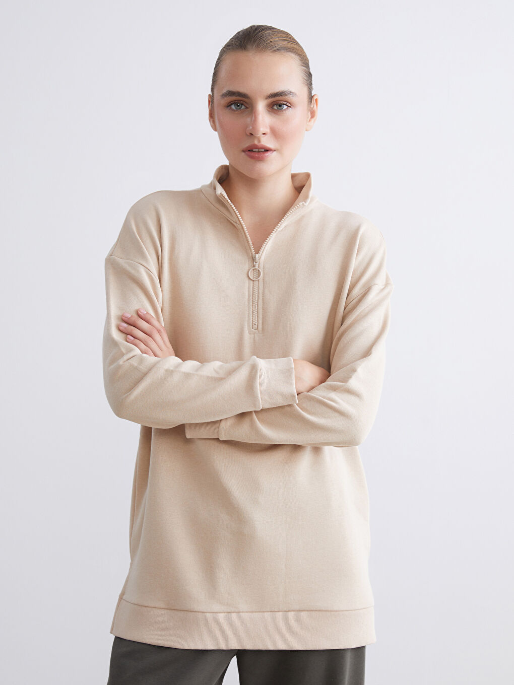 LCW ECO Funnel Neck Women's Sweatshirt Tunic -W5GU72Z8-DDX