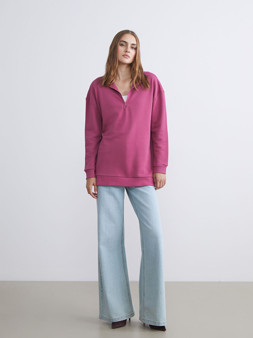 LCW ECO Funnel Neck Women's Sweatshirt Tunic -W5GU72Z8-HLU