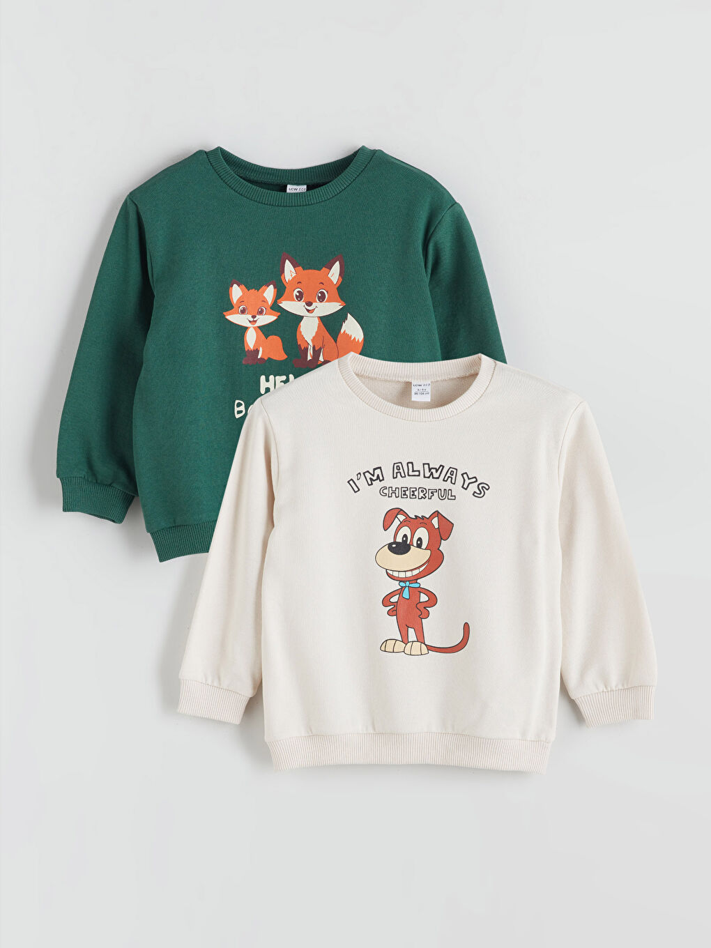 Bej Bisiklet Yaka Baskılı Erkek Çocuk Sweatshirt 2'li
