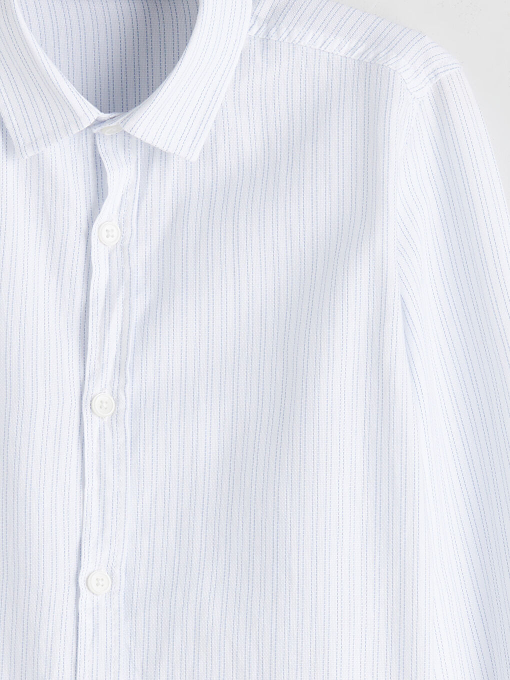 Beyaz Uzun Kollu Çizgili Erkek Çocuk Gömlek-1