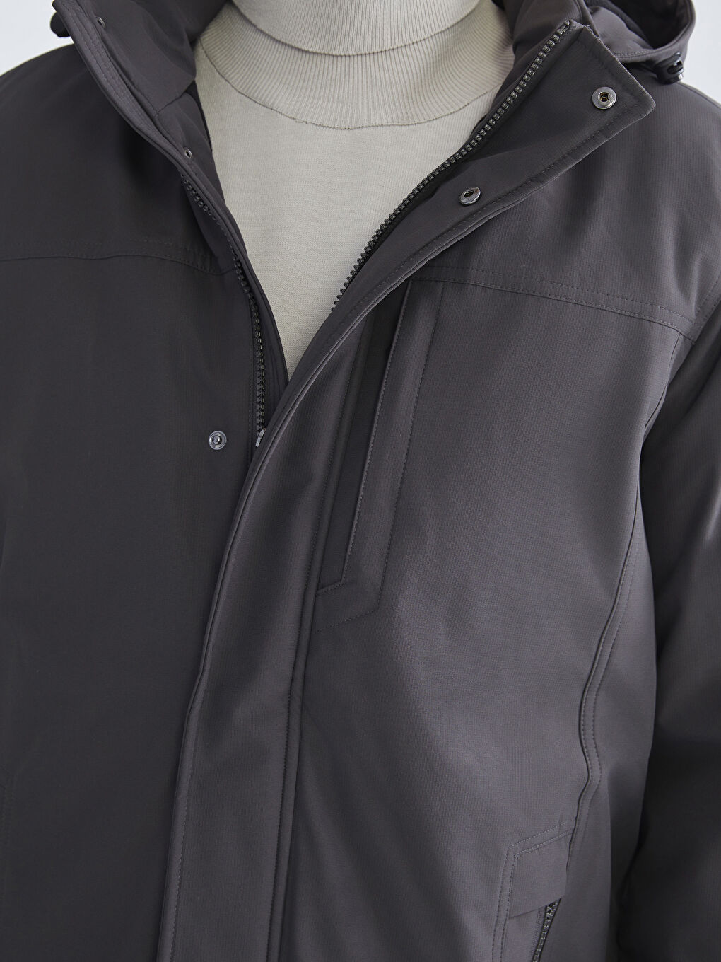 Antrasit Standart Kalıp Kapüşonlu Erkek Mont-2