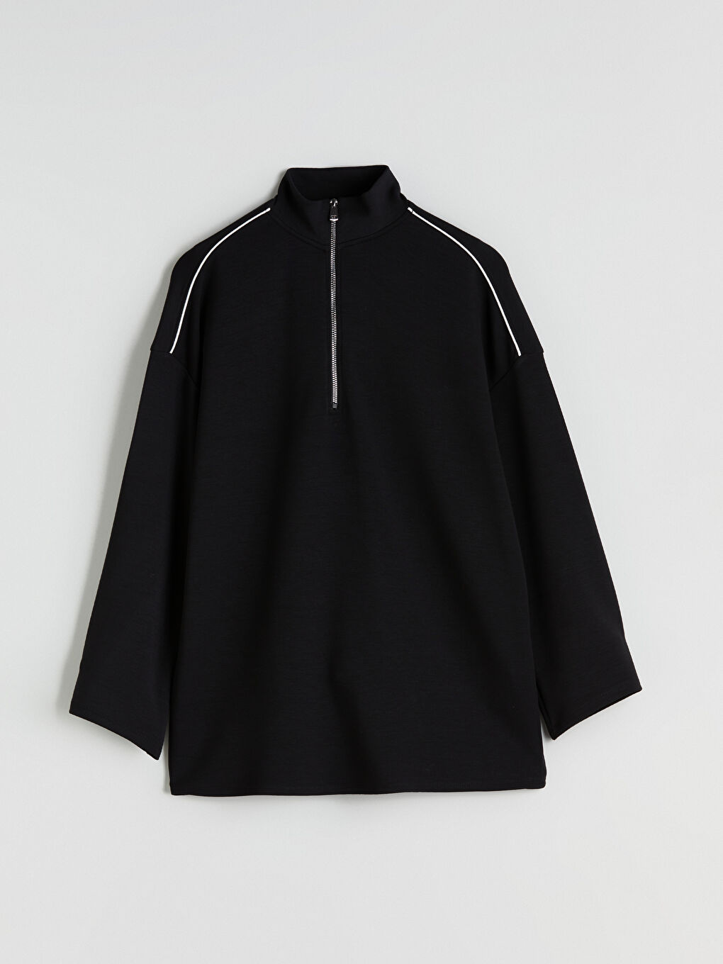 Siyah Dik Yaka Oversize Kadın Sweatshirt-5