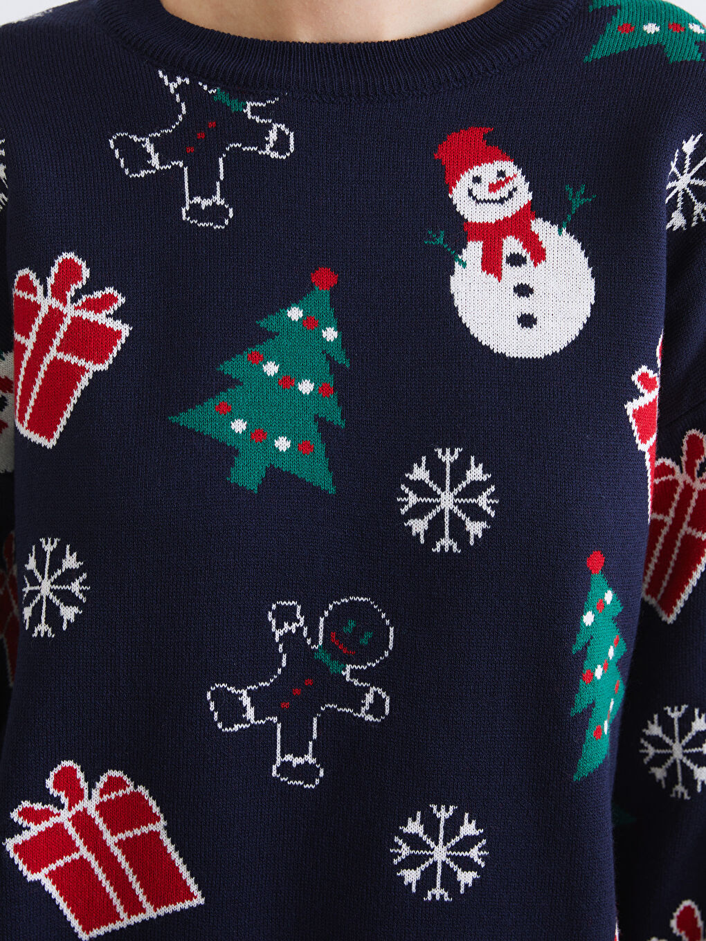 Lacivert Bisiklet Yaka Yılbaşı Temalı Kadın Triko Kazak-2