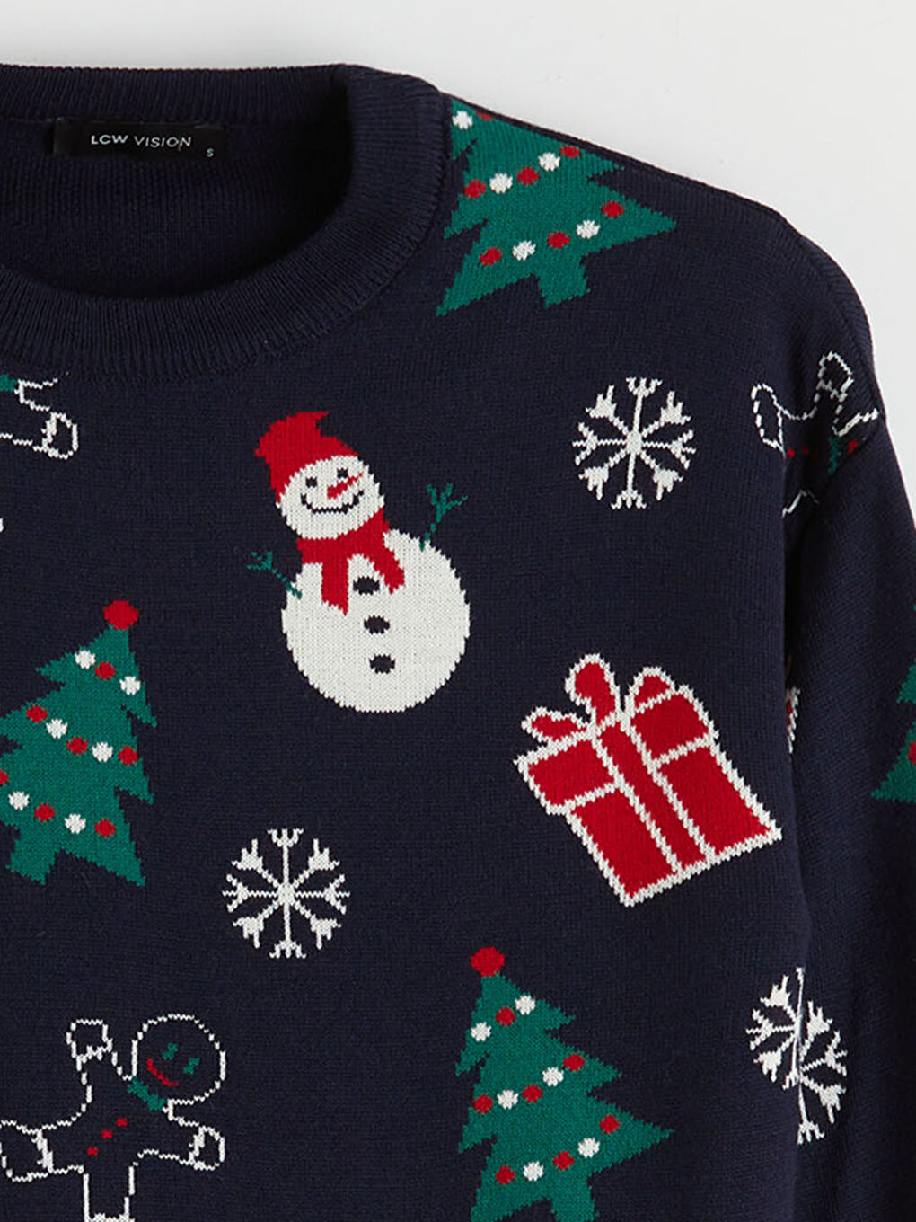 Lacivert Bisiklet Yaka Yılbaşı Temalı Kadın Triko Kazak-4