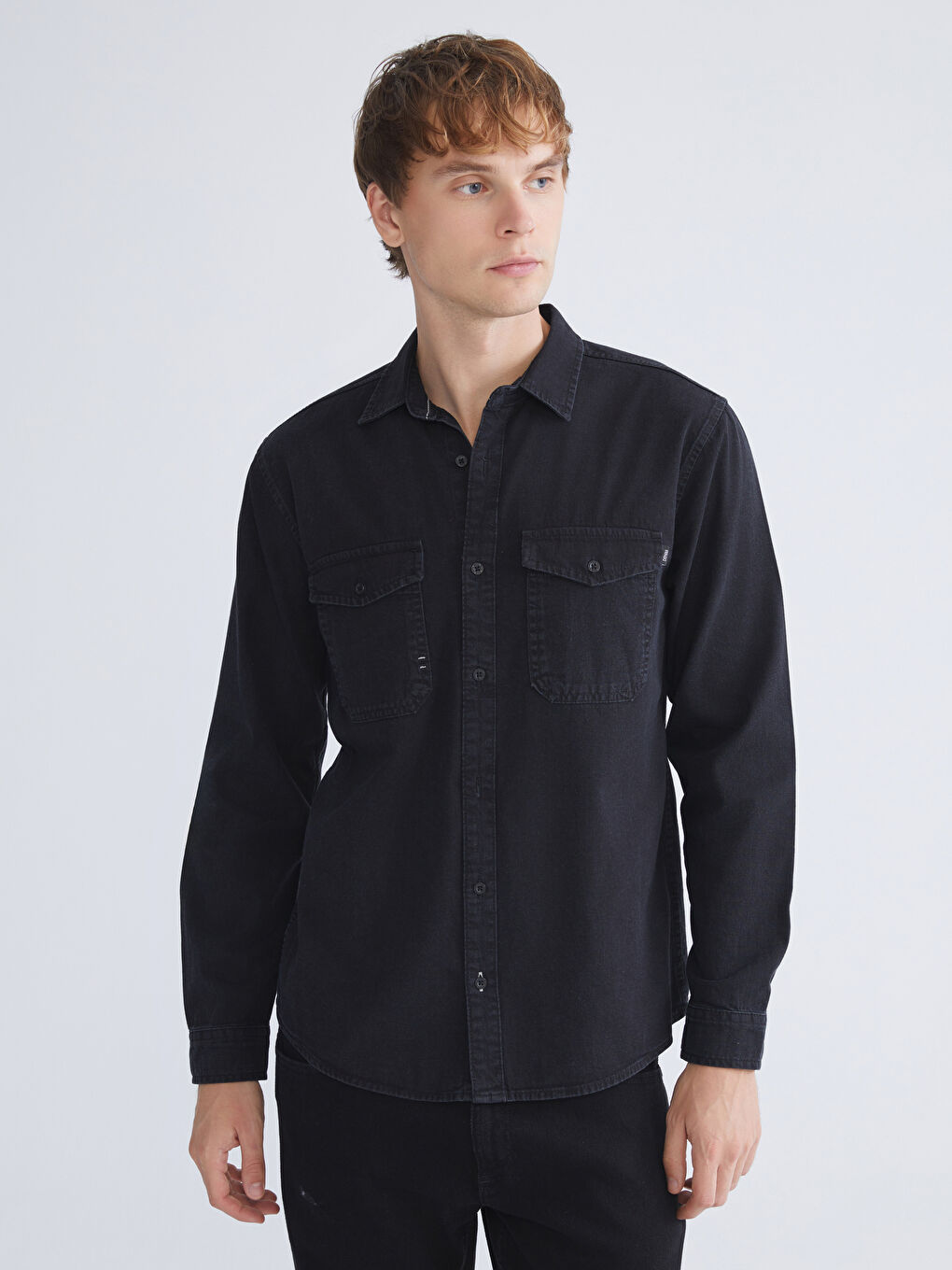 Regular Fit Long Sleeve Men's Denim Shirt-1