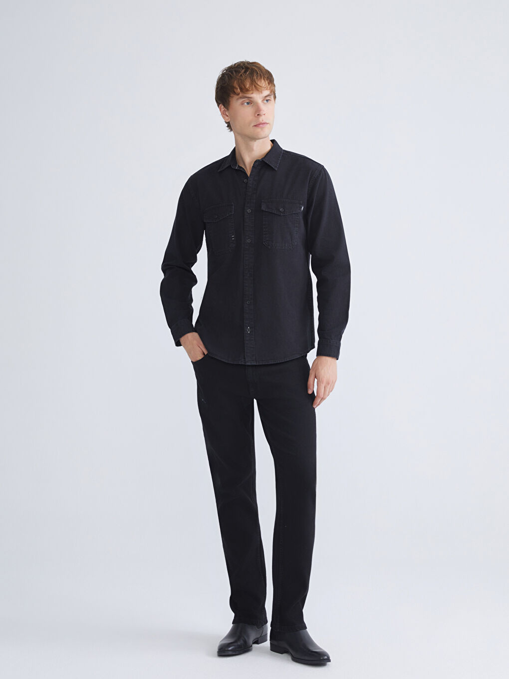 Regular Fit Long Sleeve Men's Denim Shirt-2