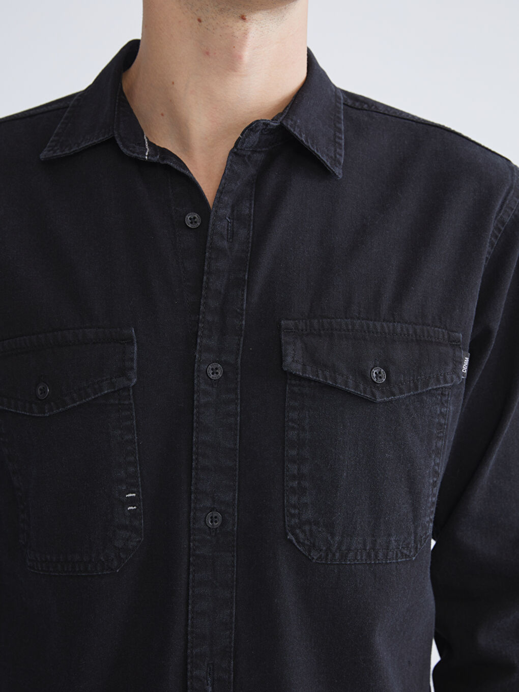 Regular Fit Long Sleeve Men's Denim Shirt-4