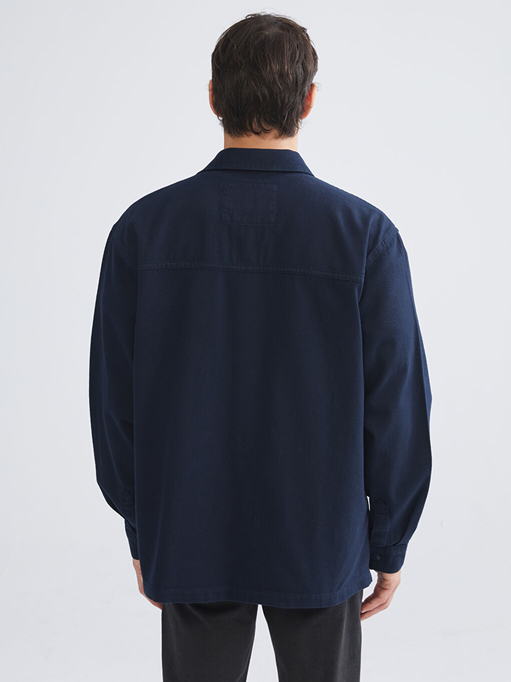 İndigo Rahat Kalıp Uzun Kollu Erkek Jean Gömlek-3