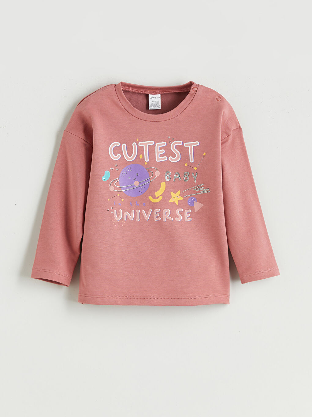 Pembe Baskılı Kız Bebek Sweatshirt ve Pantolon 2'li-1