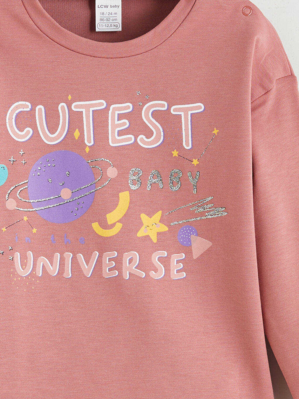 Pembe Baskılı Kız Bebek Sweatshirt ve Pantolon 2'li-5