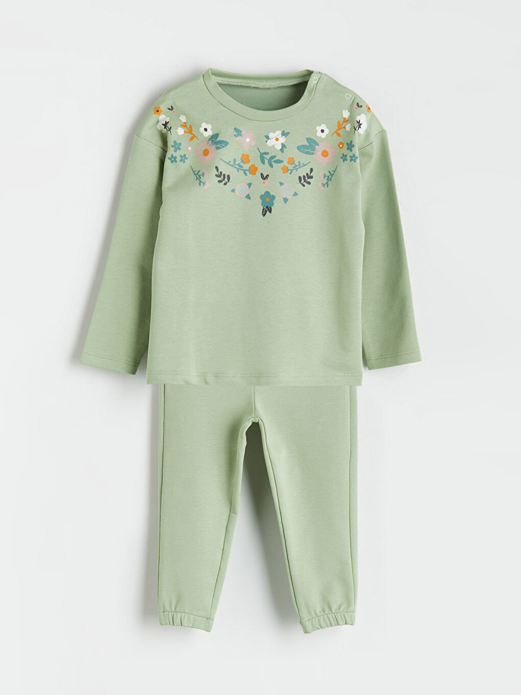 Yeşil Çiçekli Kız Bebek Tişört ve Pantolon 2'li