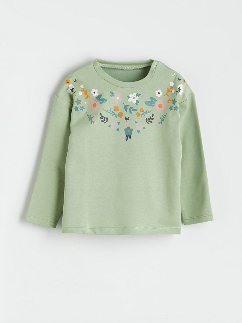 Yeşil Çiçekli Kız Bebek Tişört ve Pantolon 2'li-1