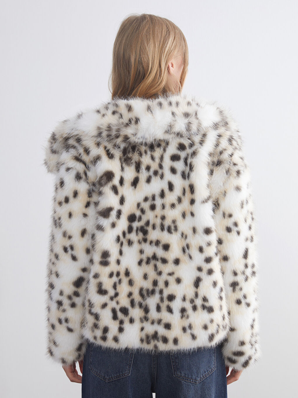 Jacket Neck Leopard Print Women's Fur Coat-4