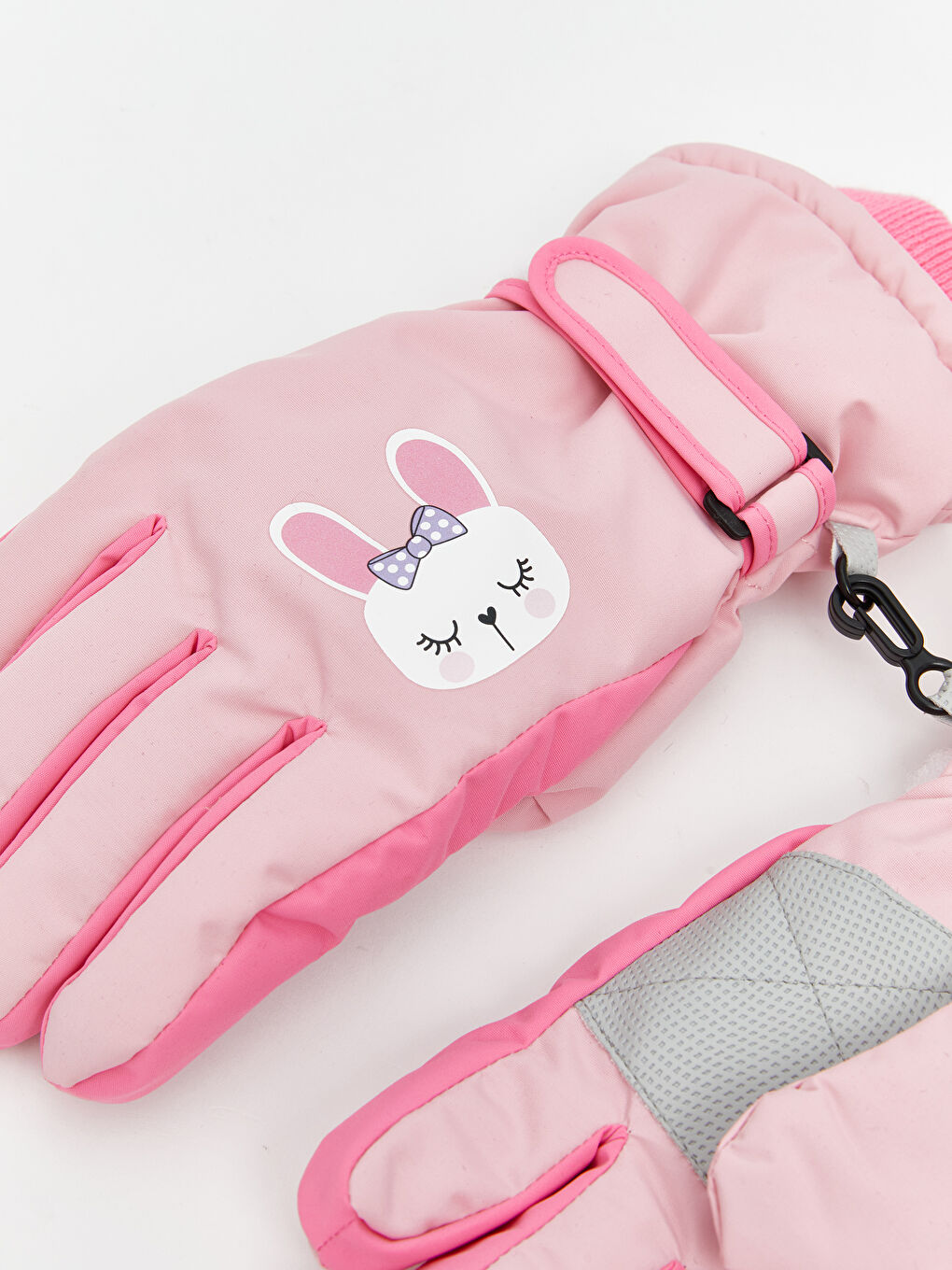 Pembe Kilit Detaylı Cırt Cırtlı Kız Çocuk Kar Eldiveni-1