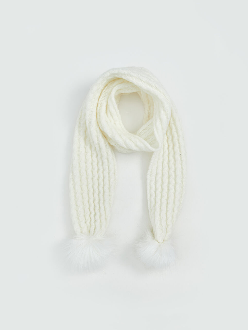 Ekru Ponpon Detaylı Kız Çocuk Atkı