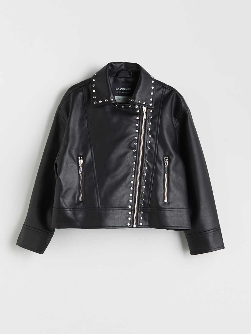 Siyah Deri Görünümlü Kız Çocuk Mont