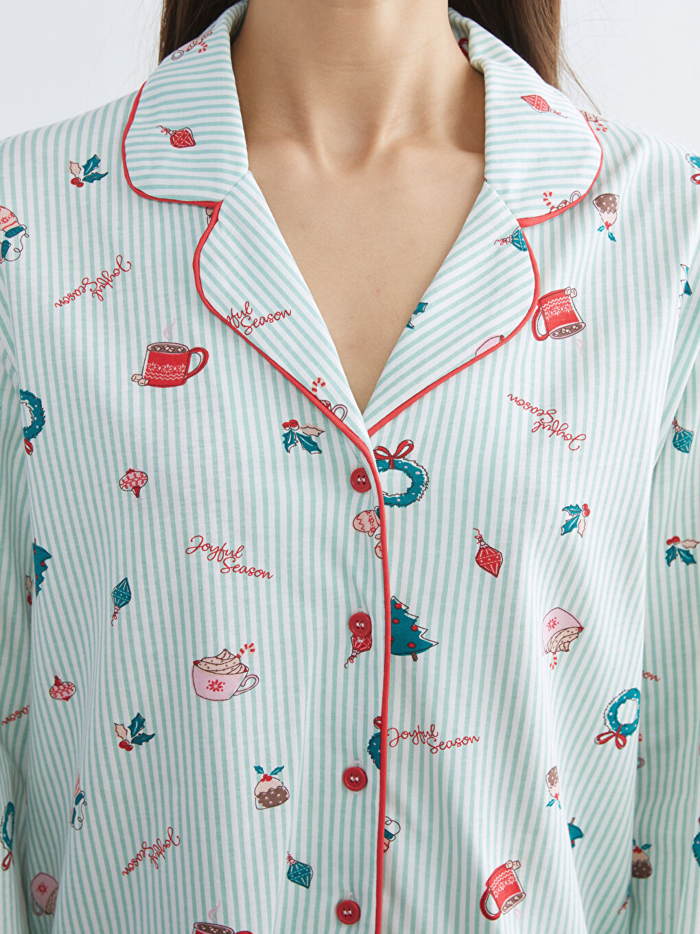 Karışık Gömlek Yaka Baskılı Kadın Pijama Takımı-2