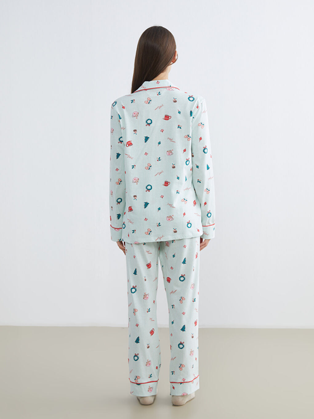 Karışık Gömlek Yaka Baskılı Kadın Pijama Takımı-3