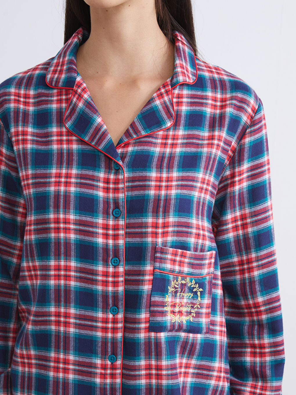 سێتی بیجامەی چوارخانەی یەخەی کراس بۆ ژنان-2