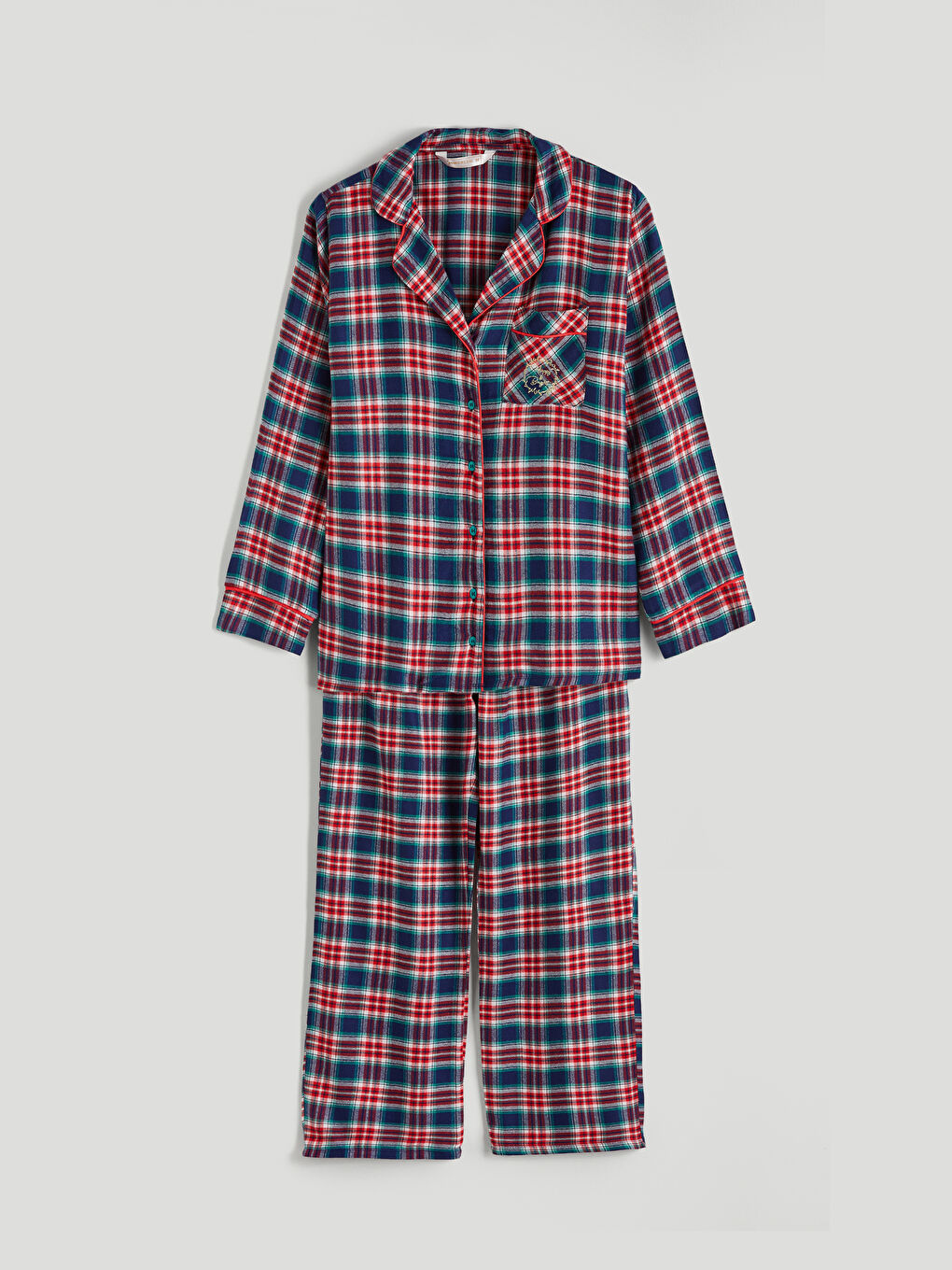 Collared Neck Plaid Women's Pyjama Set-4