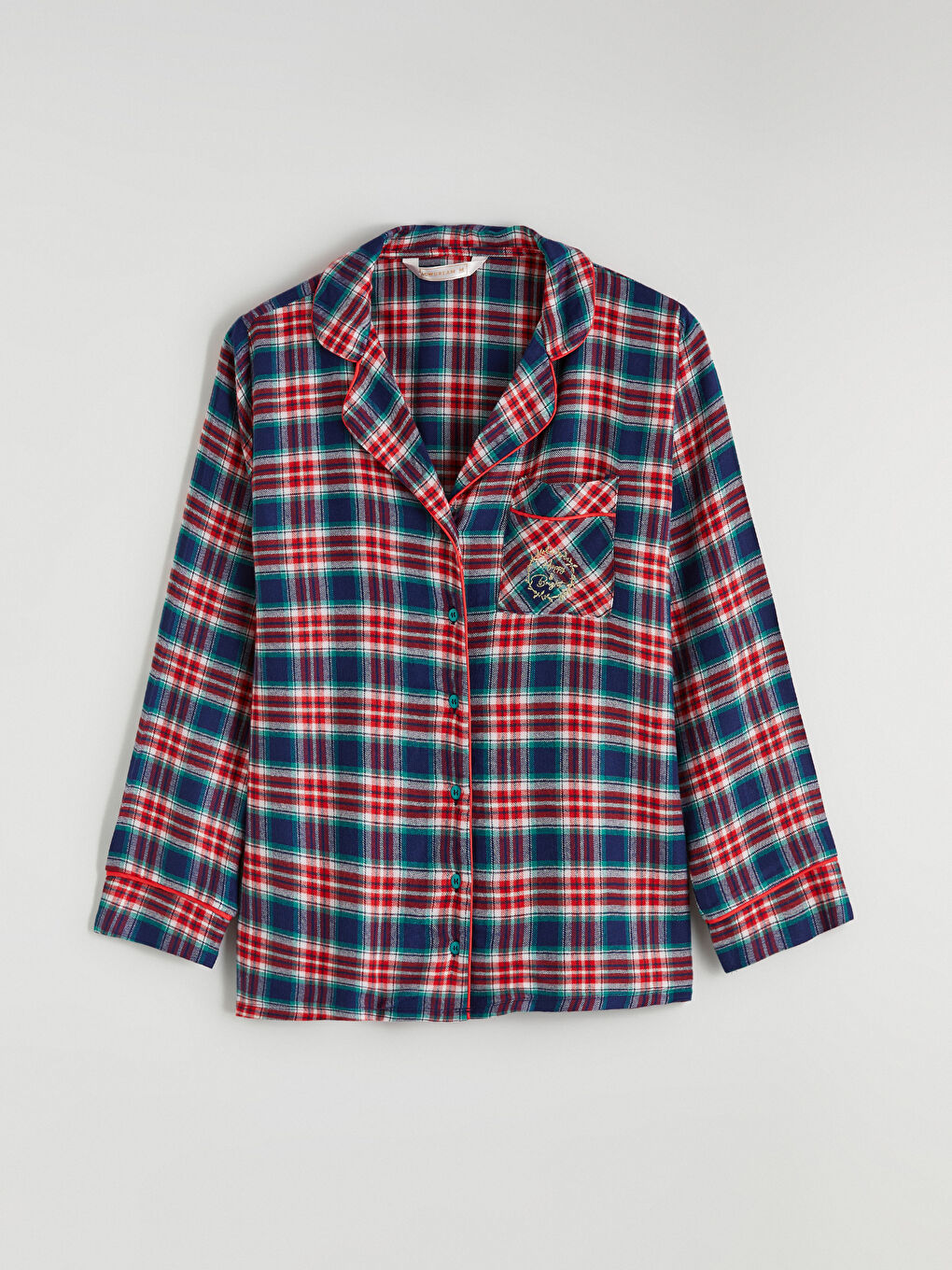 Collared Neck Plaid Women's Pyjama Set-5