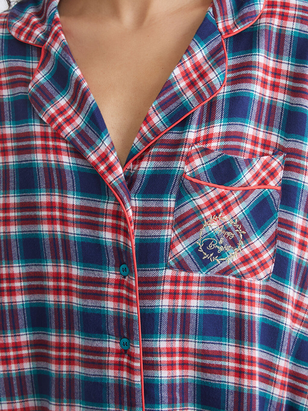 Kırmızı Gömlek Yaka Ekose Kadın Pijama Takımı-2