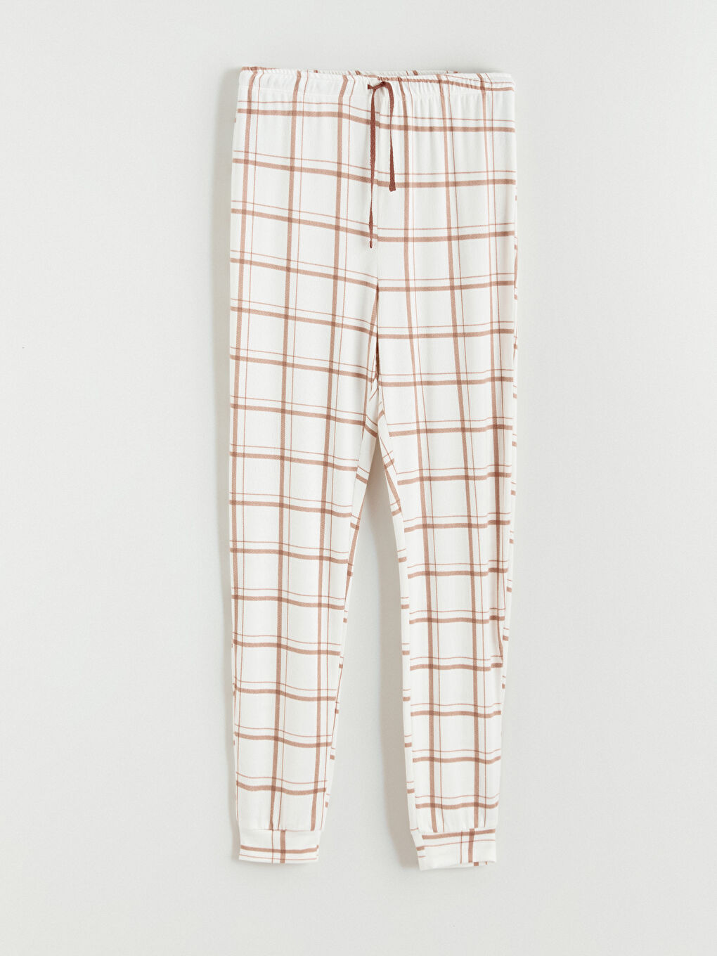 Kahverengi Kaçık Yaka Ekose Kadın Pijama Takımı-7