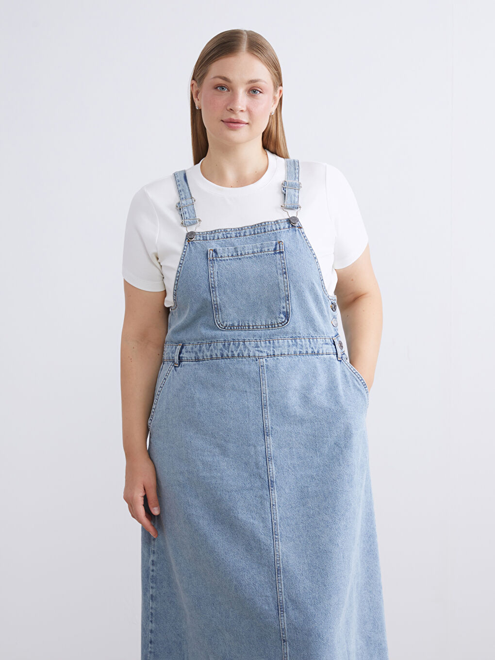 Square Collar Denim Dress-5