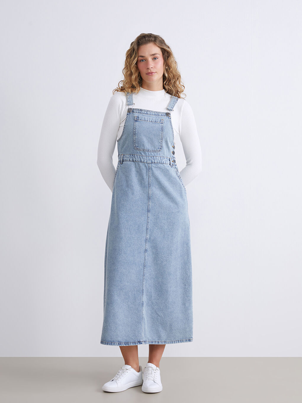 Square Collar Denim Dress-2