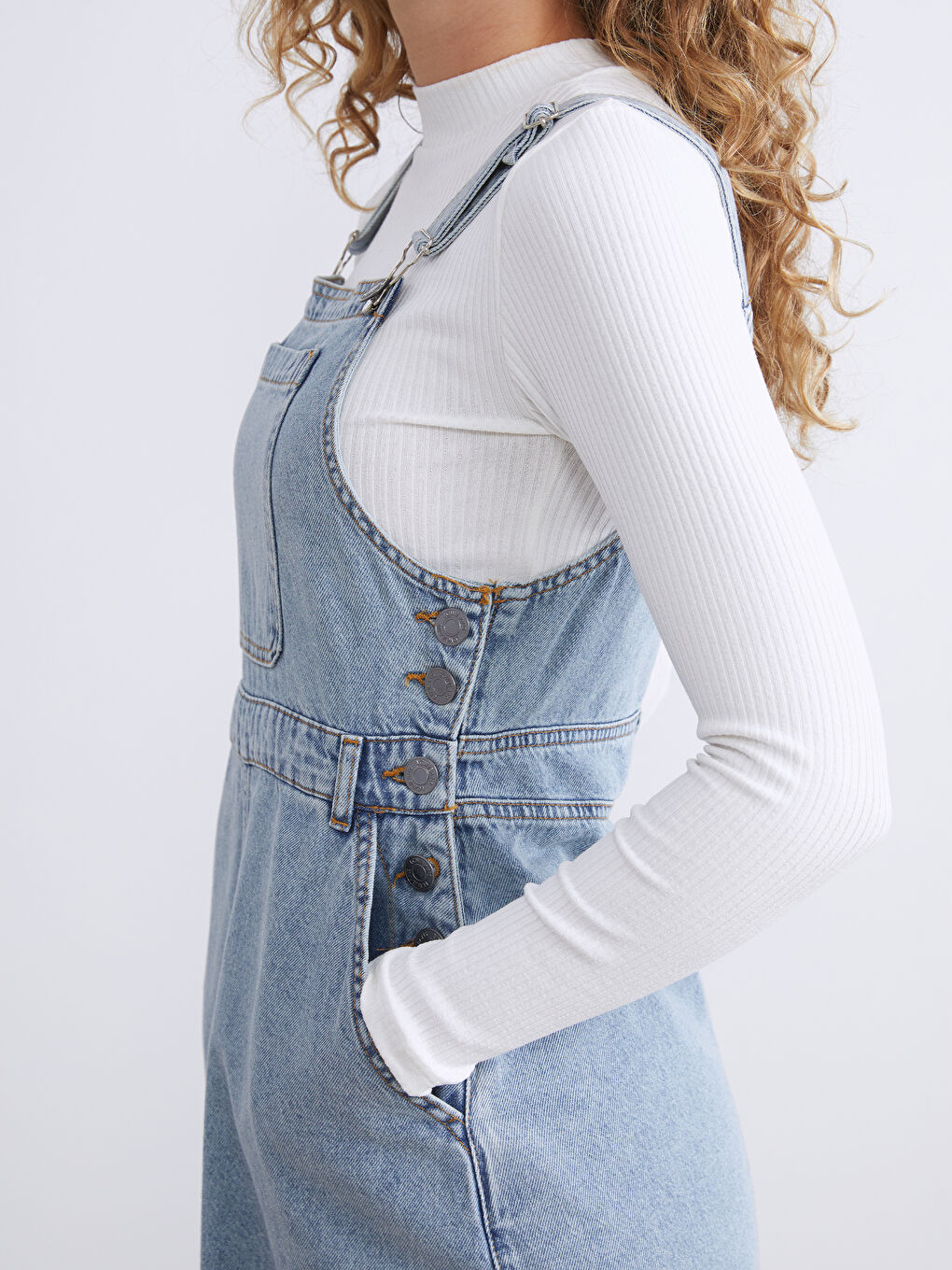 Square Collar Denim Dress-3