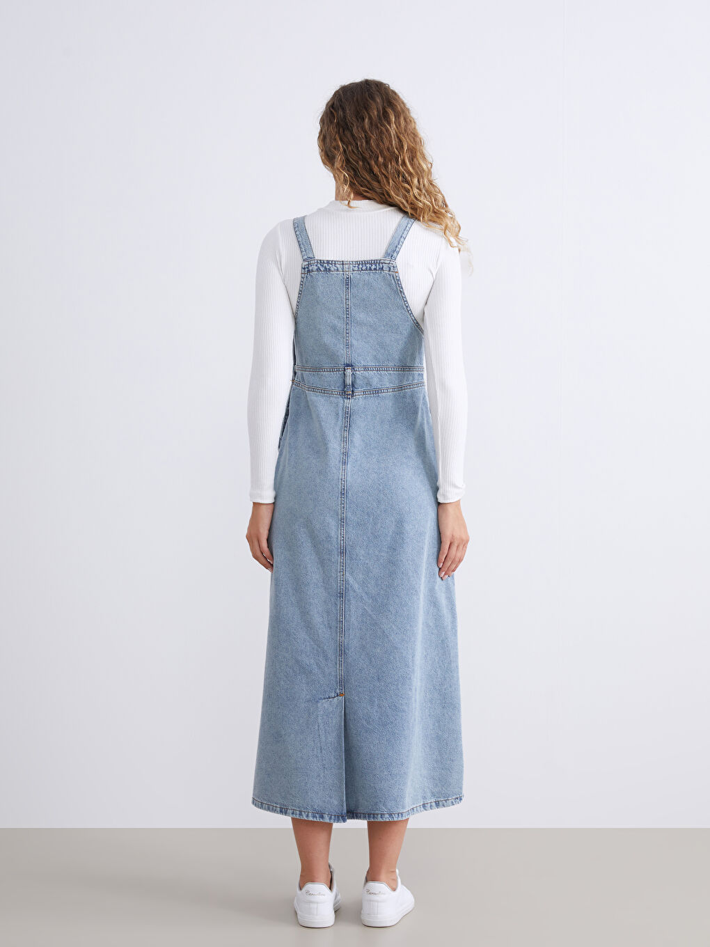 Square Collar Denim Dress-4