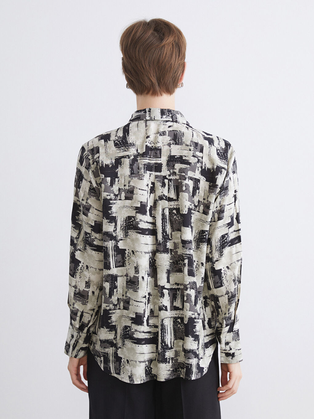 Bej Desenli Kadın Gömlek-3