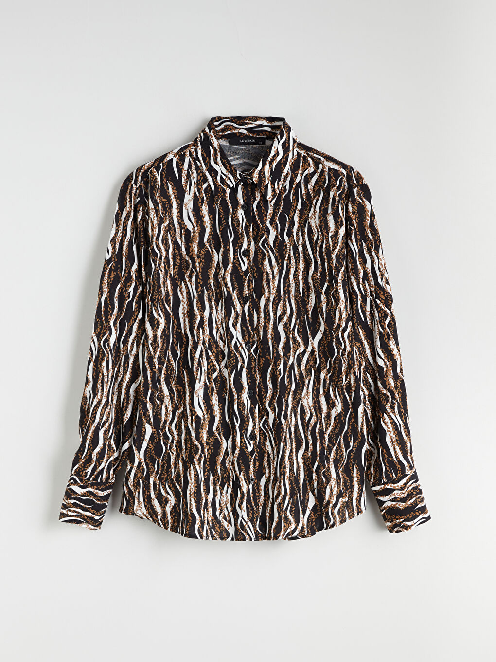 Siyah Leopar Desenli Kadın Gömlek-4