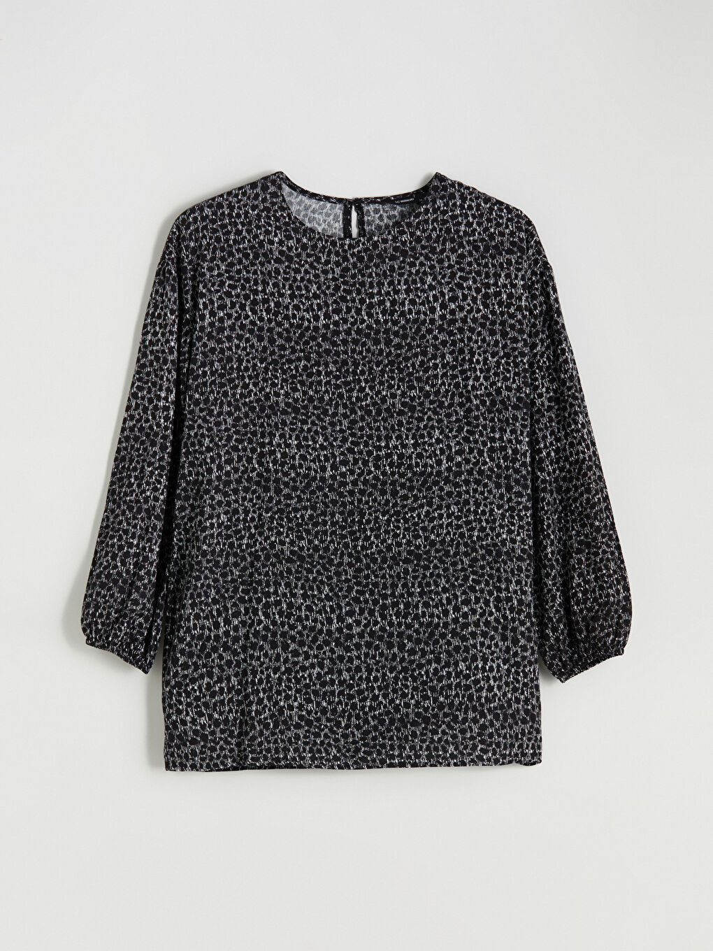 Siyah Bisiklet Yaka Desenli Bluz-4