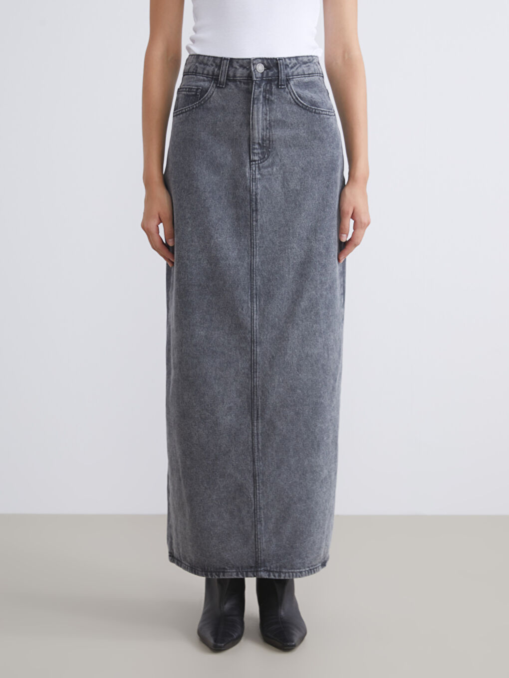 LCW Vision Elasticated Waist Women's Denim Skirt -W5GY81Z8-GRD