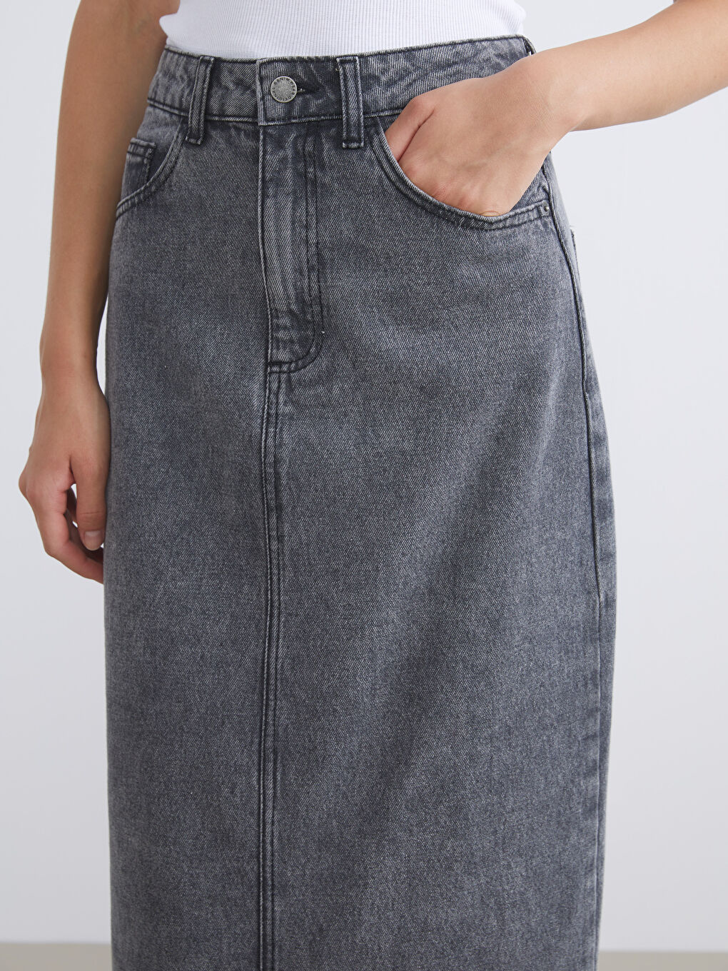 LCW Vision Elasticated Waist Women's Denim Skirt -W5GY81Z8-GRD