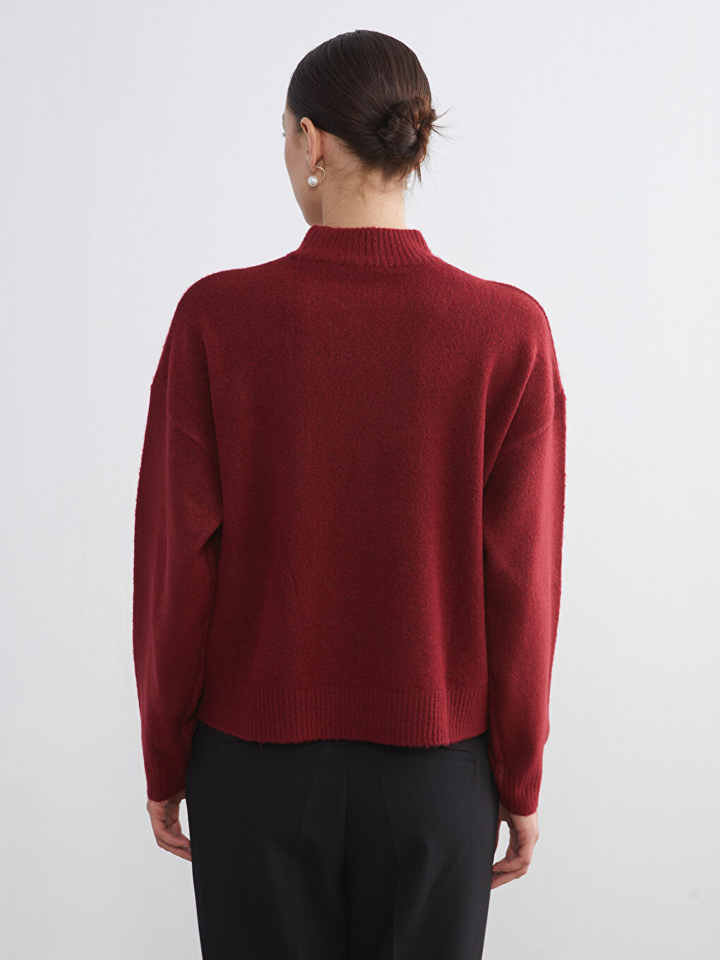 Funnel Neck Rhinestone Embellished Women's Knit Sweater-3