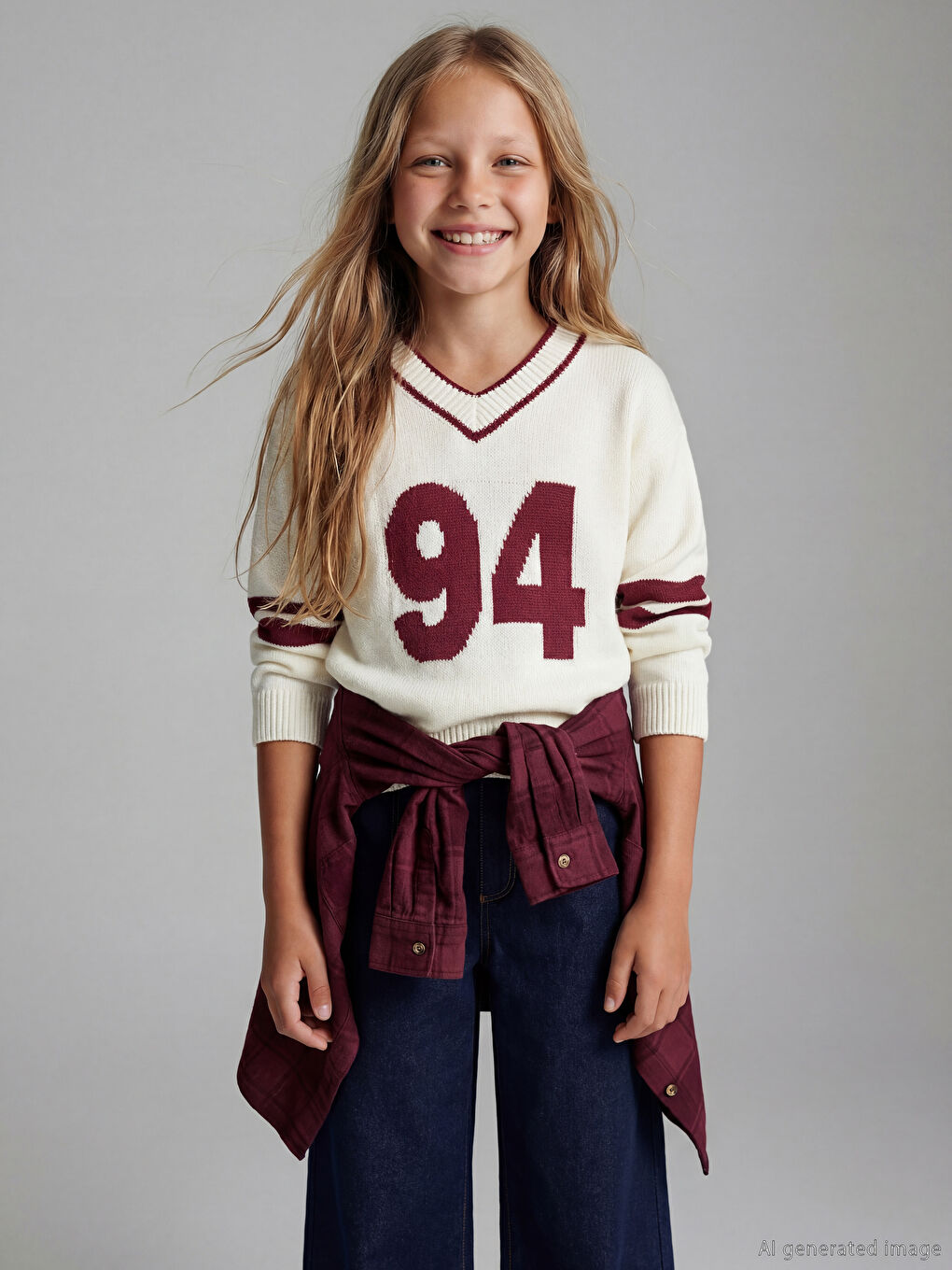 V-Neck Girls' Knit Sweater