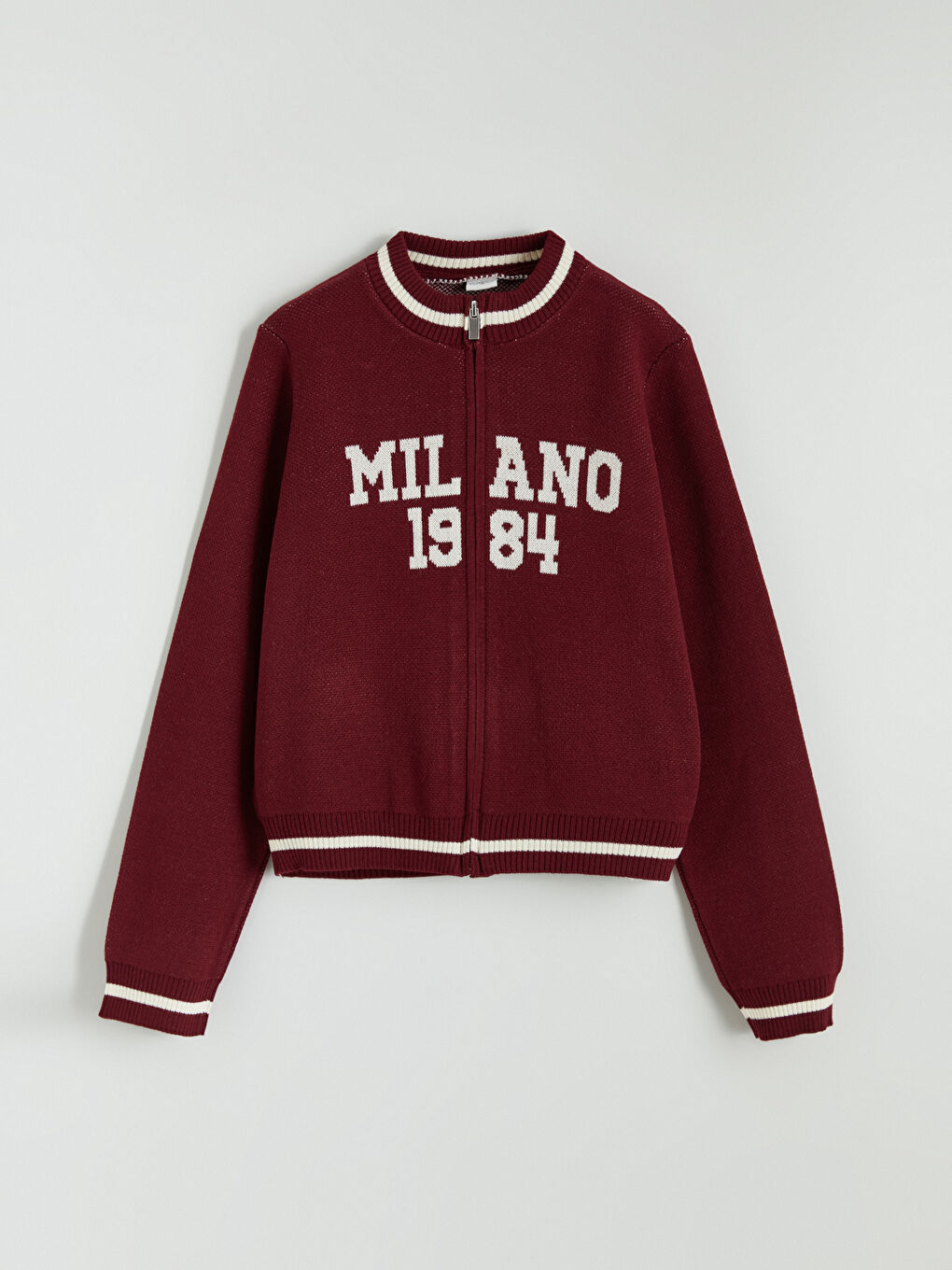 Bordo Bisiklet Yaka Milano Desenli Kız Çocuk Triko Hırka