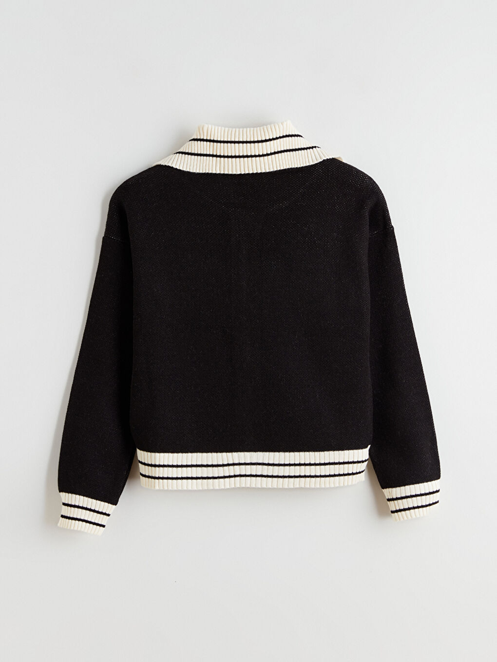 Siyah Polo Yaka Kız Çocuk Triko Hırka-3