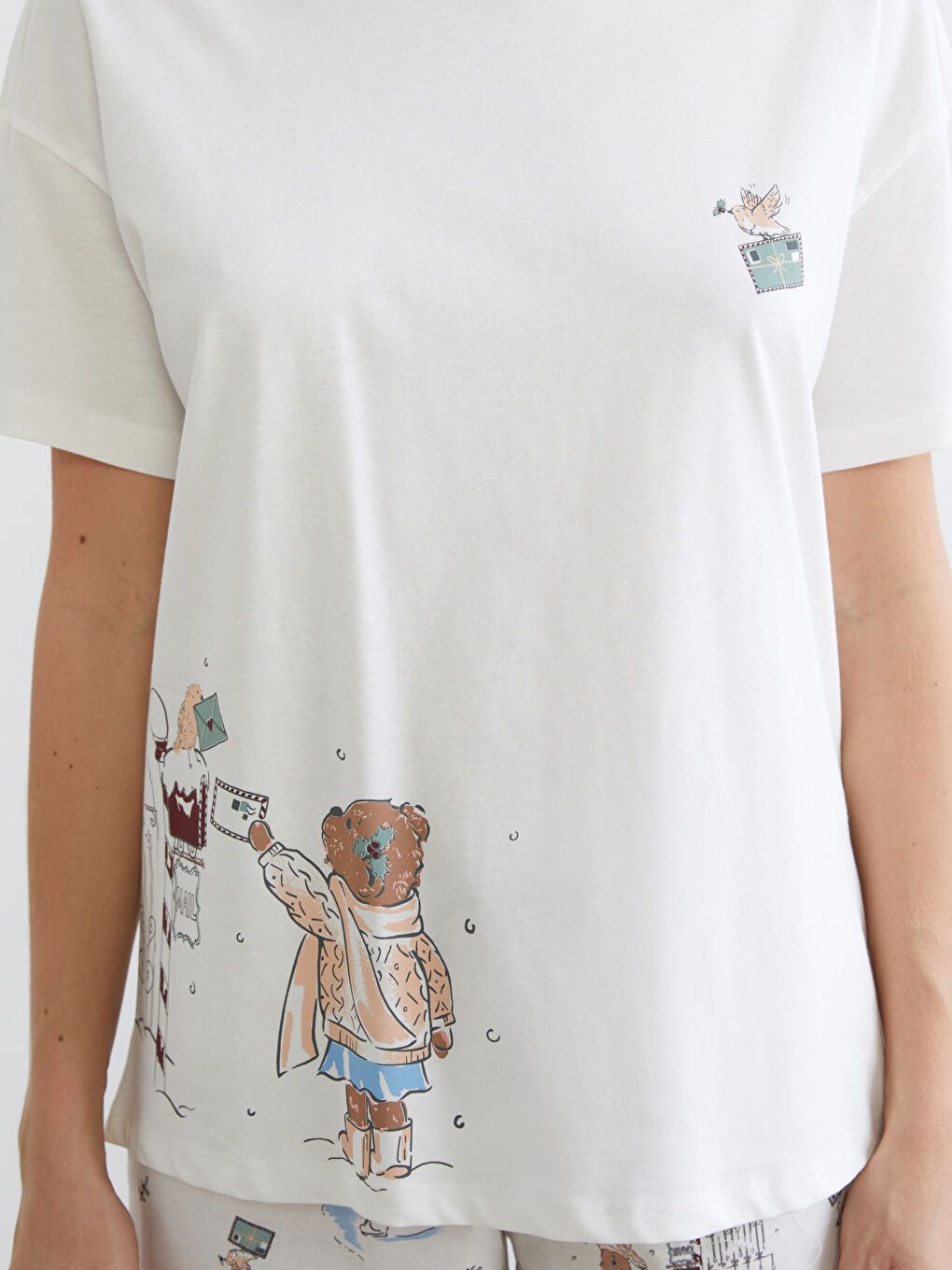 Kratka pidžama komplet sa okruglim izrezom i štampanim uzorkom za žene-2