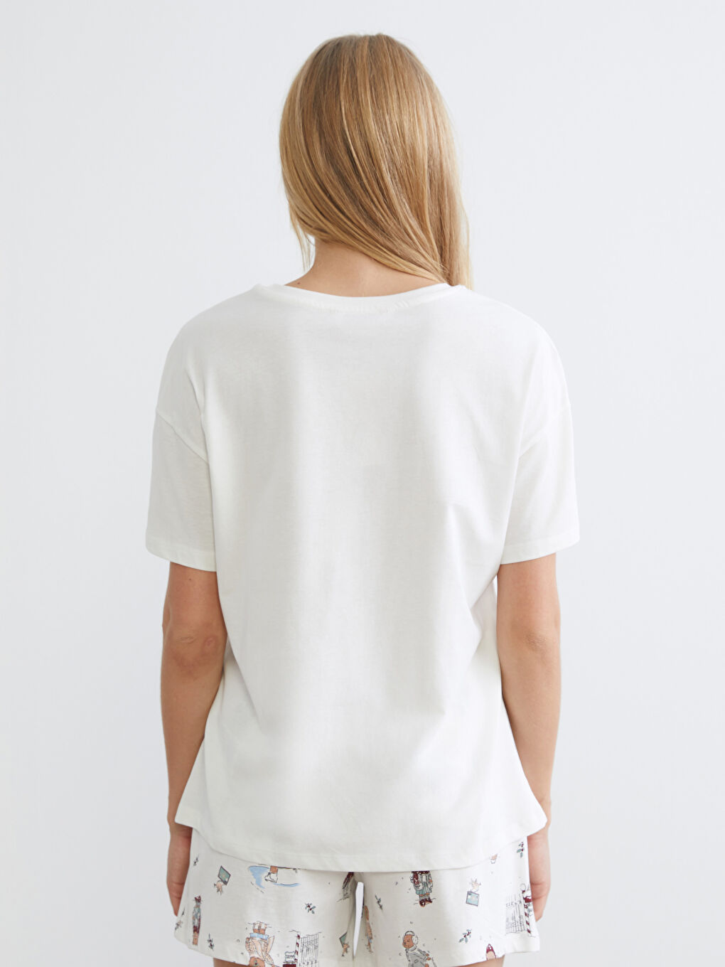 Kratka pidžama komplet sa okruglim izrezom i štampanim uzorkom za žene-3