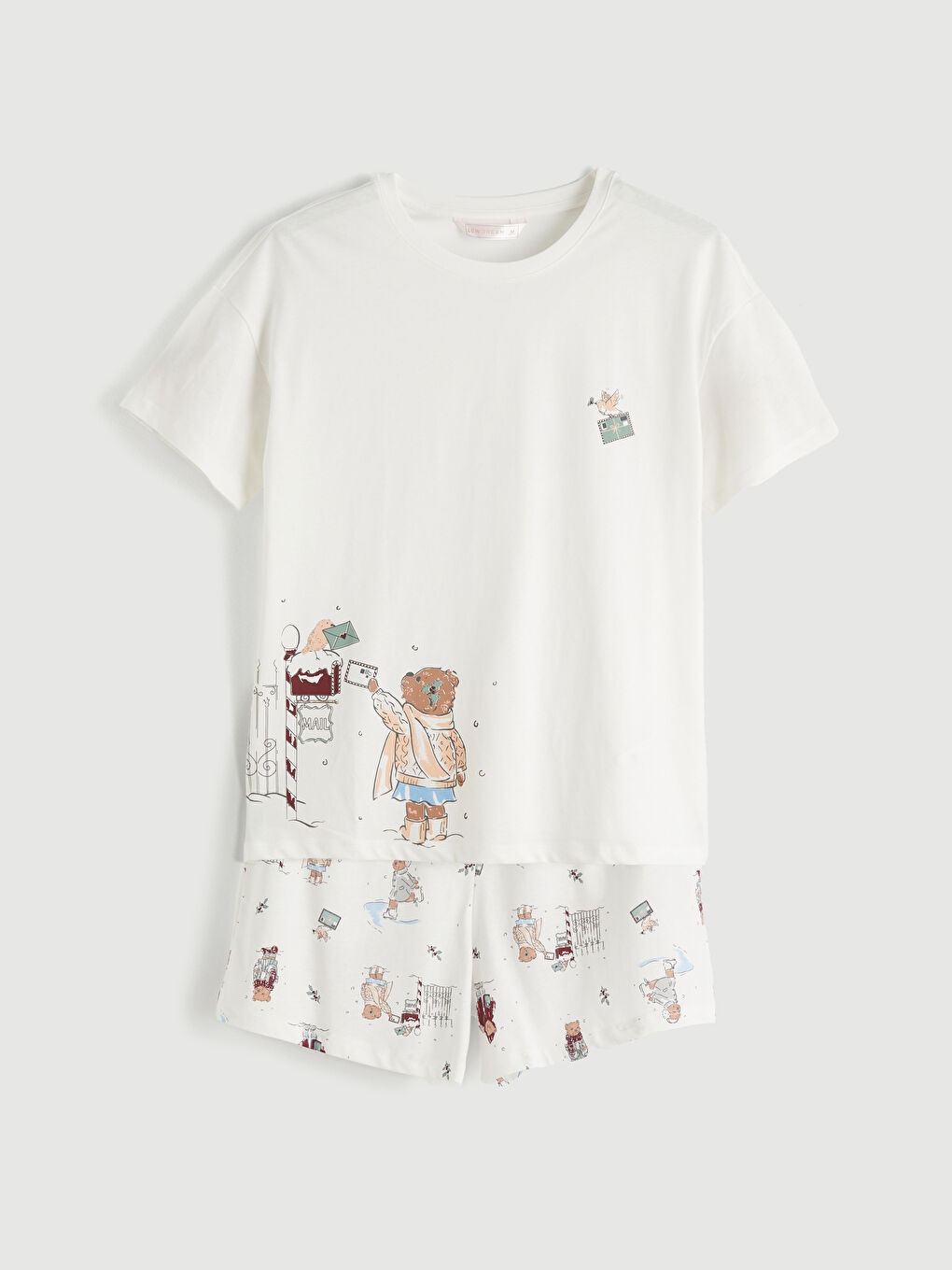 Kratka pidžama komplet sa okruglim izrezom i štampanim uzorkom za žene-4