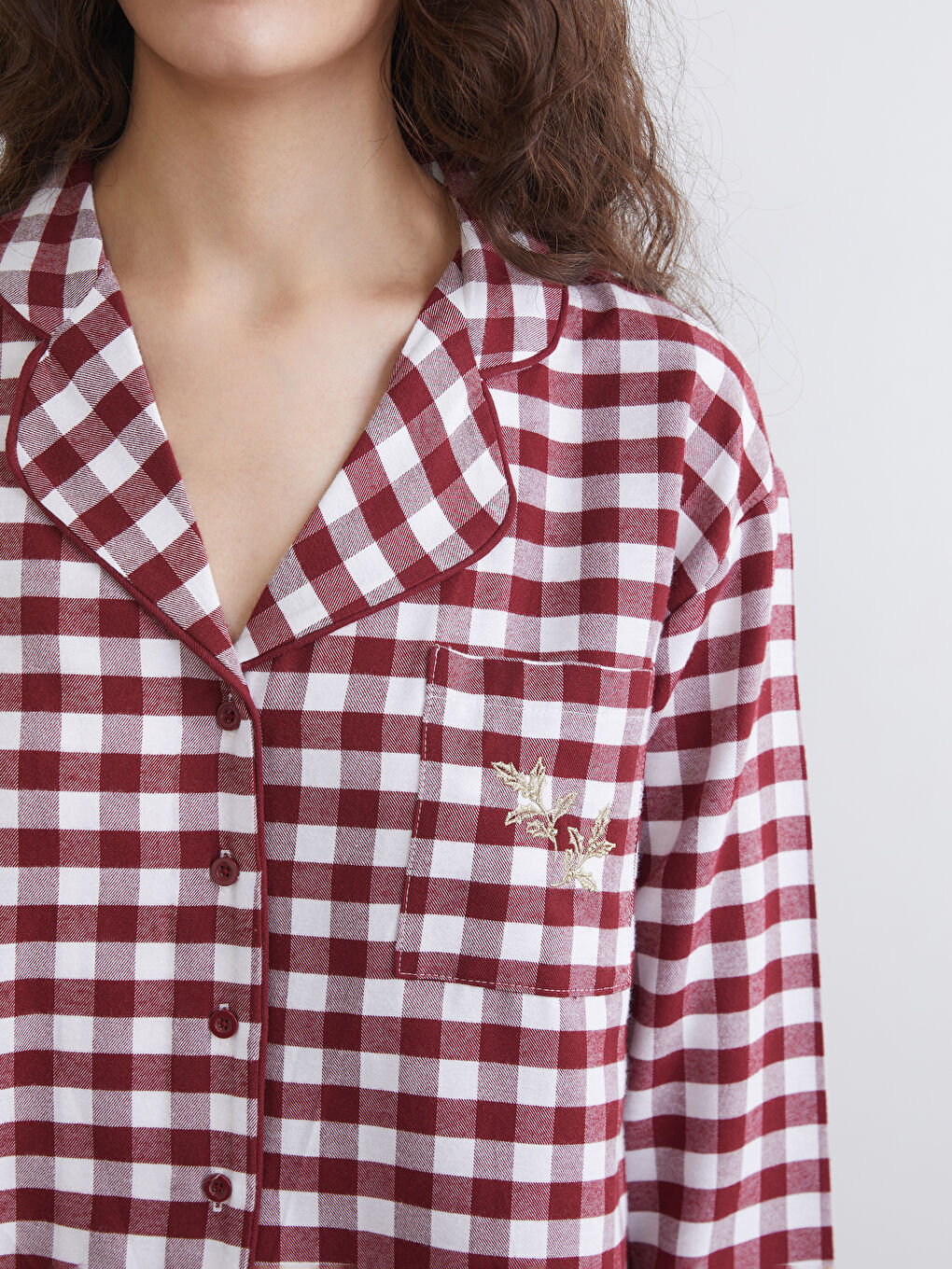 Kırmızı Gömlek Yaka Ekose Kadın Pijama Takımı-2