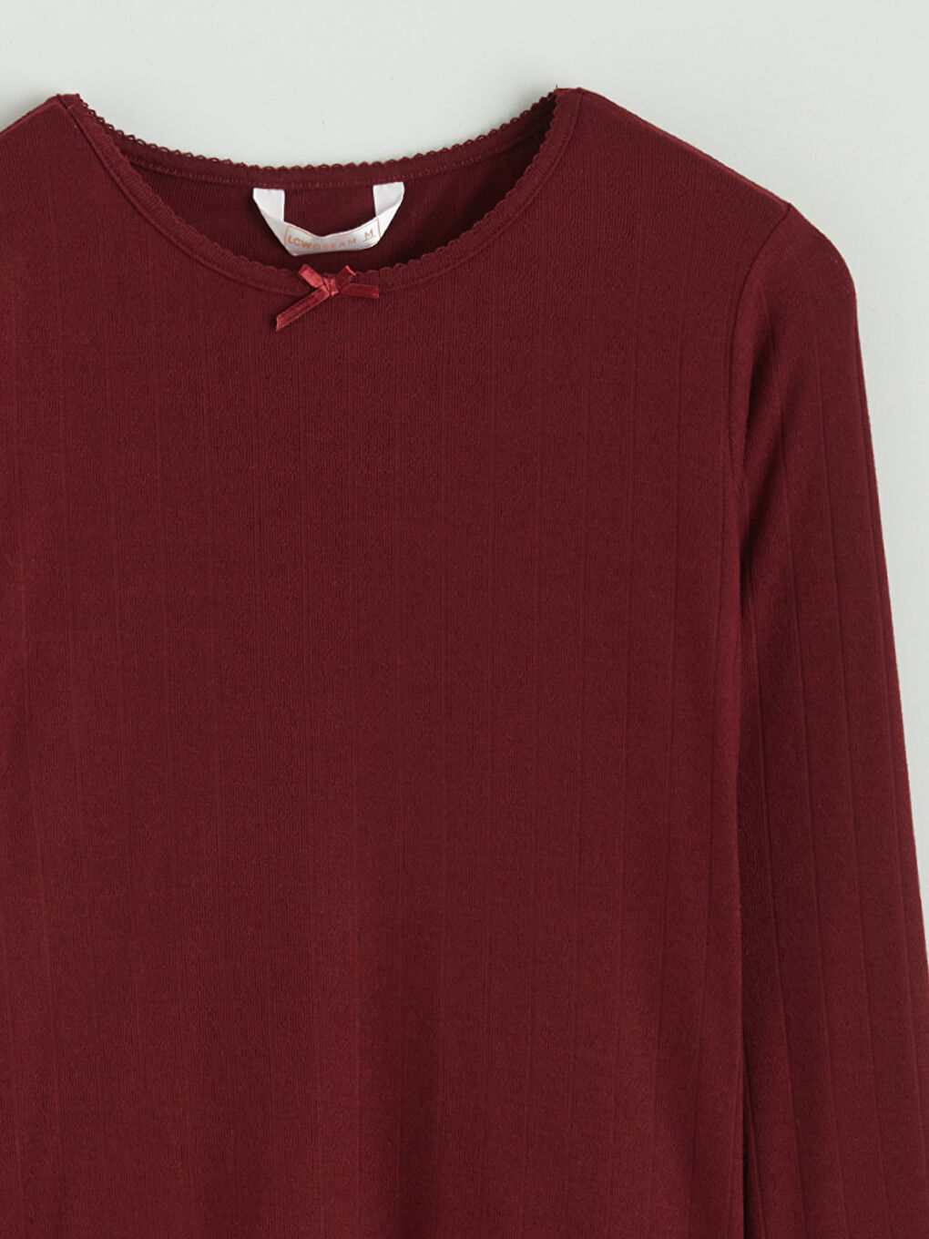 Bordo Bisiklet Yaka Fiyonk Detaylı Kadın Pijama Üst-1