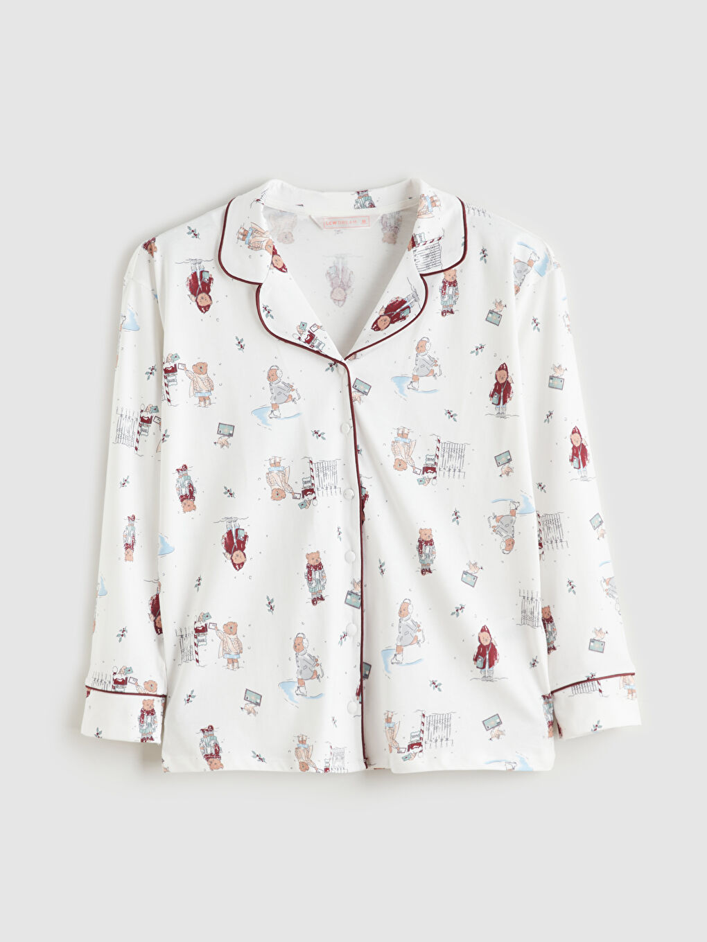 Ekru Gömlek Yaka Yılbaşı Temalı Kadın Pijama Takımı-5