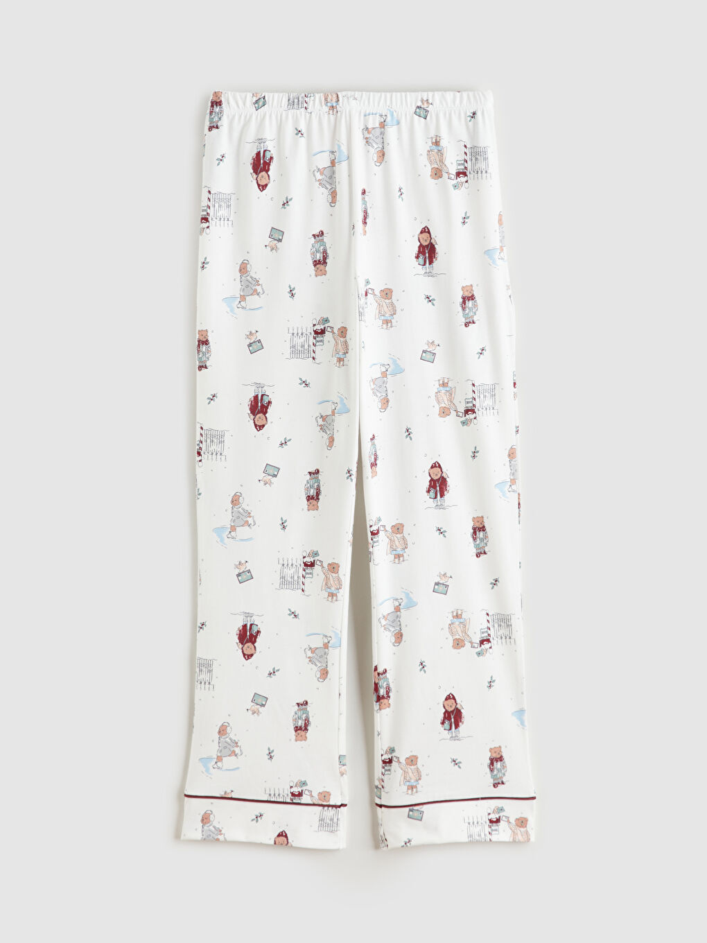 Ekru Gömlek Yaka Yılbaşı Temalı Kadın Pijama Takımı-6