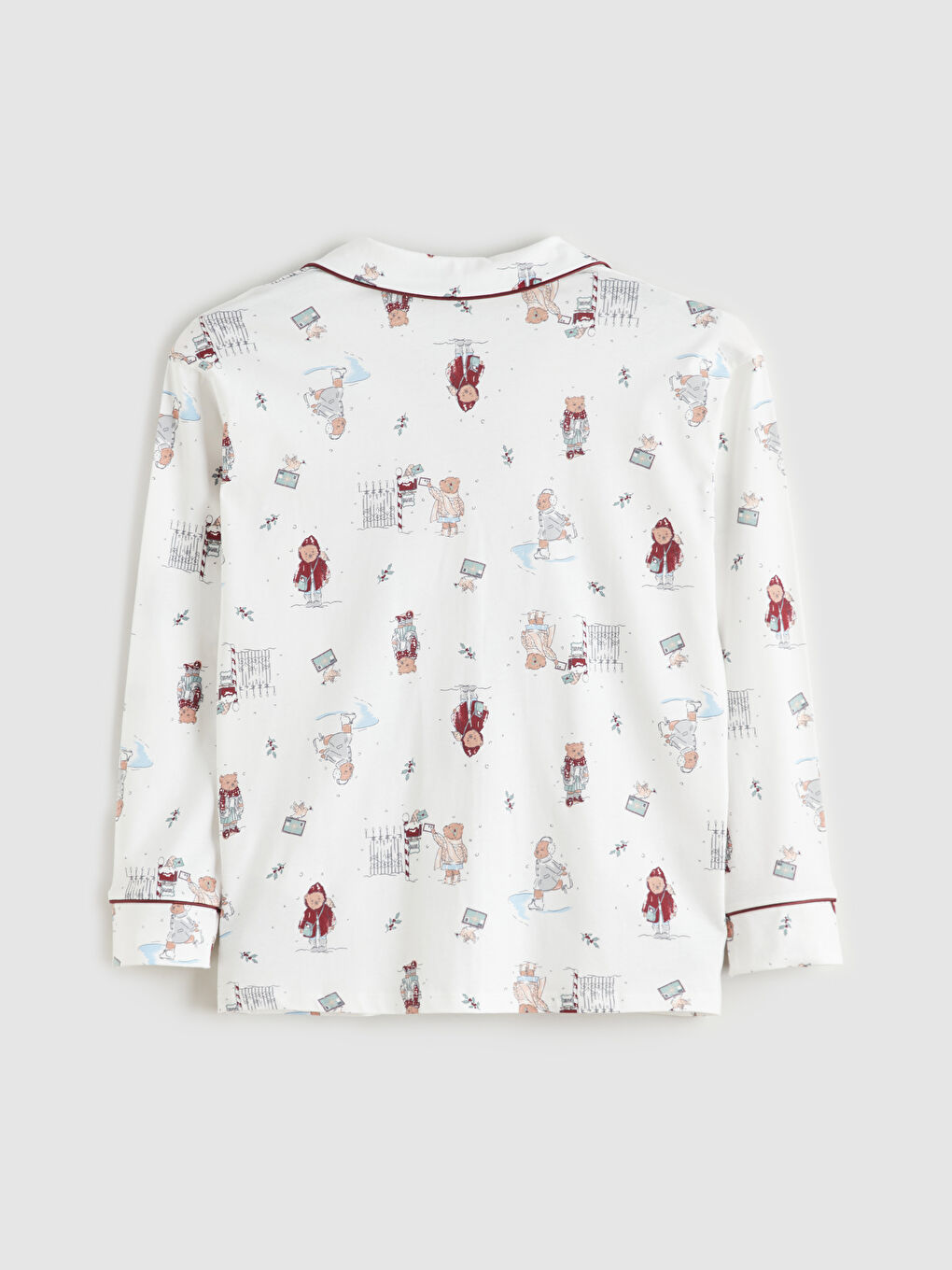 Ekru Gömlek Yaka Yılbaşı Temalı Kadın Pijama Takımı-7