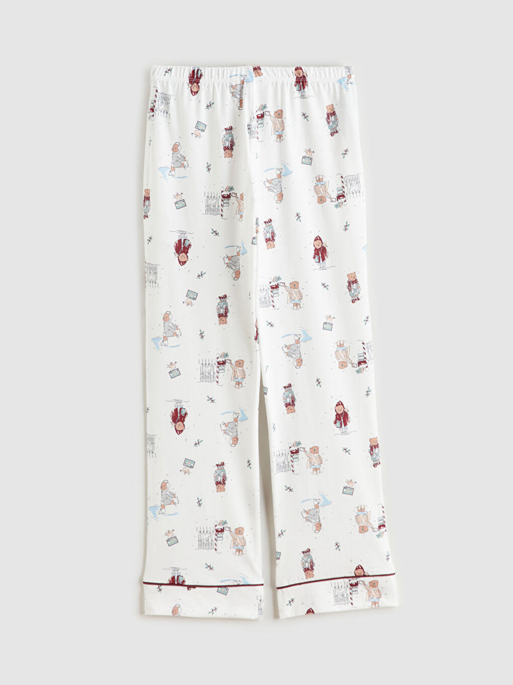 Ekru Gömlek Yaka Yılbaşı Temalı Kadın Pijama Takımı-8